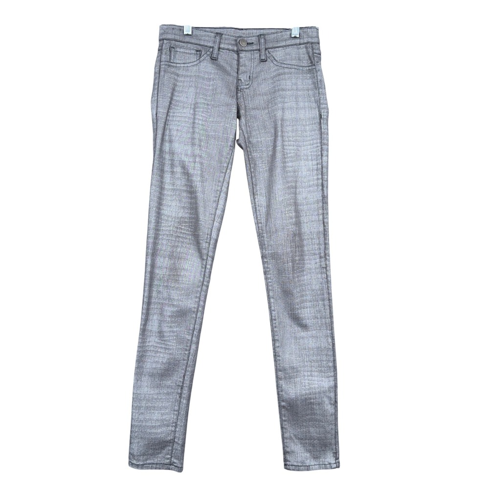 Francesca's Birdcage Metallic Skinny Jeans Womens 26 Lyocell Blend Silver L-7435